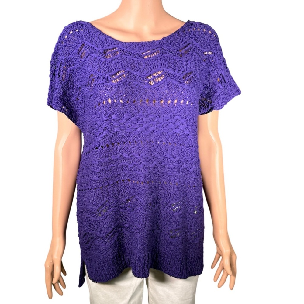 Chicos "African Amethyst Portrait" Purple Cotton Knit Pointelle Knit Sweater